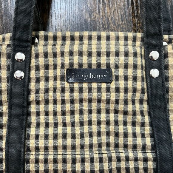 Longaberger Homestead Small Tote Bag Black Beige Check Vintage - Picture 2 of 7